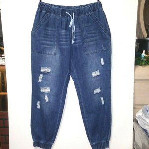 Shein Mom Jeans High waist Pull on Distressed 2XL
